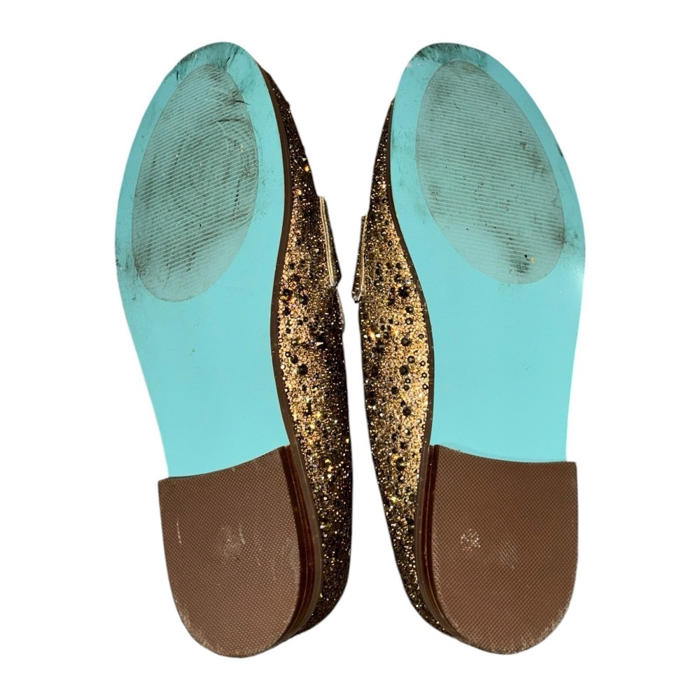 Blue by Betsey Johnson Sz 9M Aron Gold Rhinestone Loafers Flats Glass Crystals - Picture 11 of 13